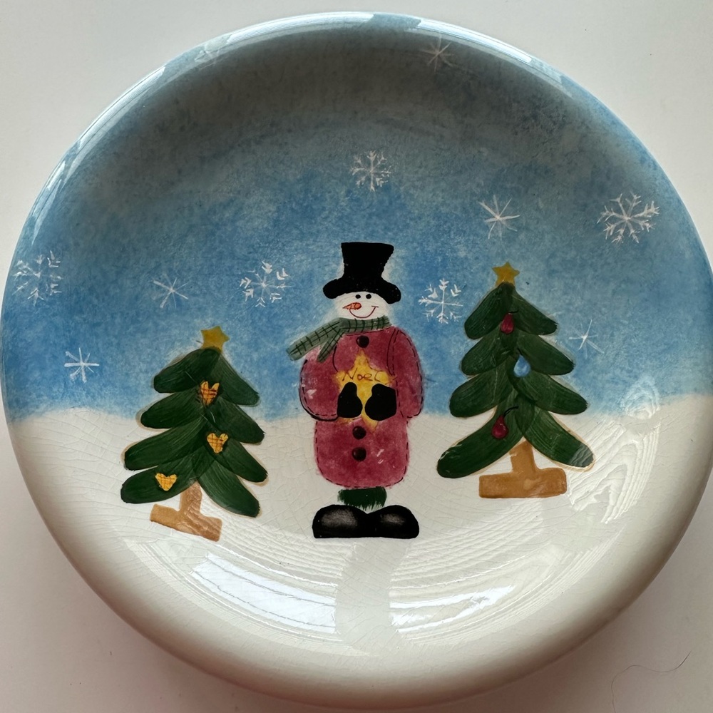 Christmas Snowman Ceramic Dish Handmade